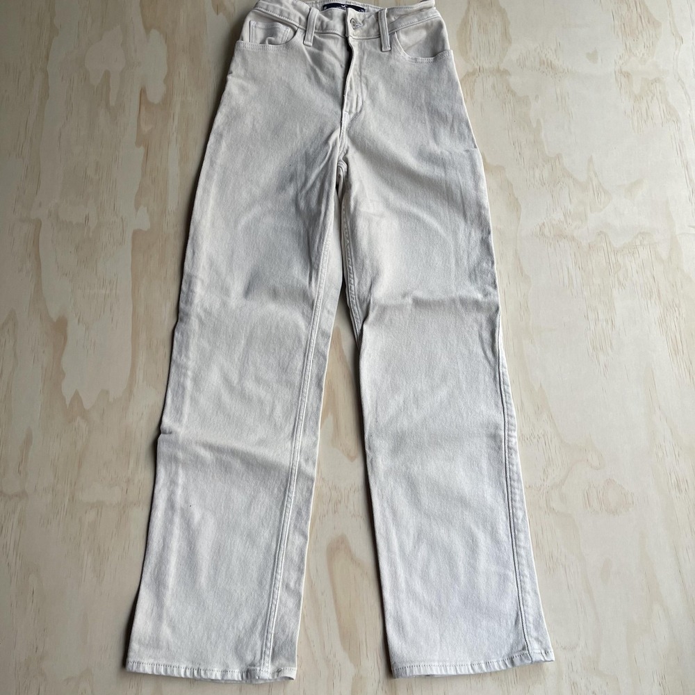 Hollister Ultra High-Rise Dad Jeans Womens 0R White Straight Stretch Denim